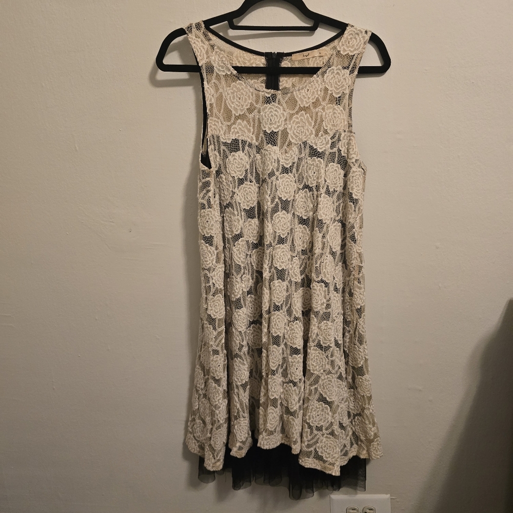 Hazel Floral Lace Cream and Black Sleeveless Dress